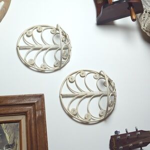 Vintage White Wicker Wall Pockets Set of Two Cottagecore Fairy Garden Wall Decor